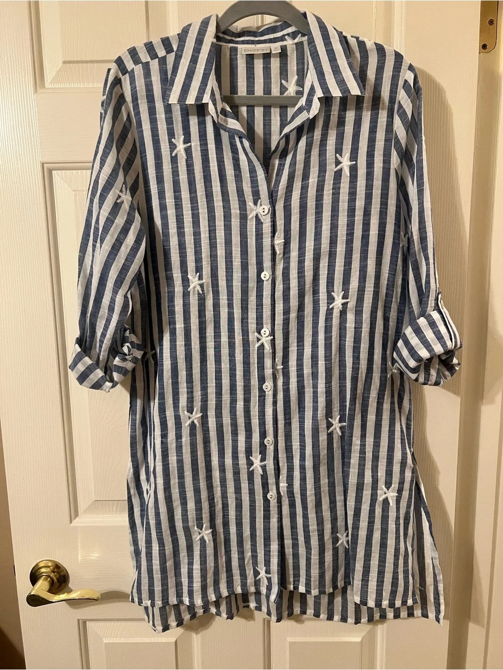 NWOT Dotti Striped Starfish Embroidered Swim Coverup Shirtdress Size Medium